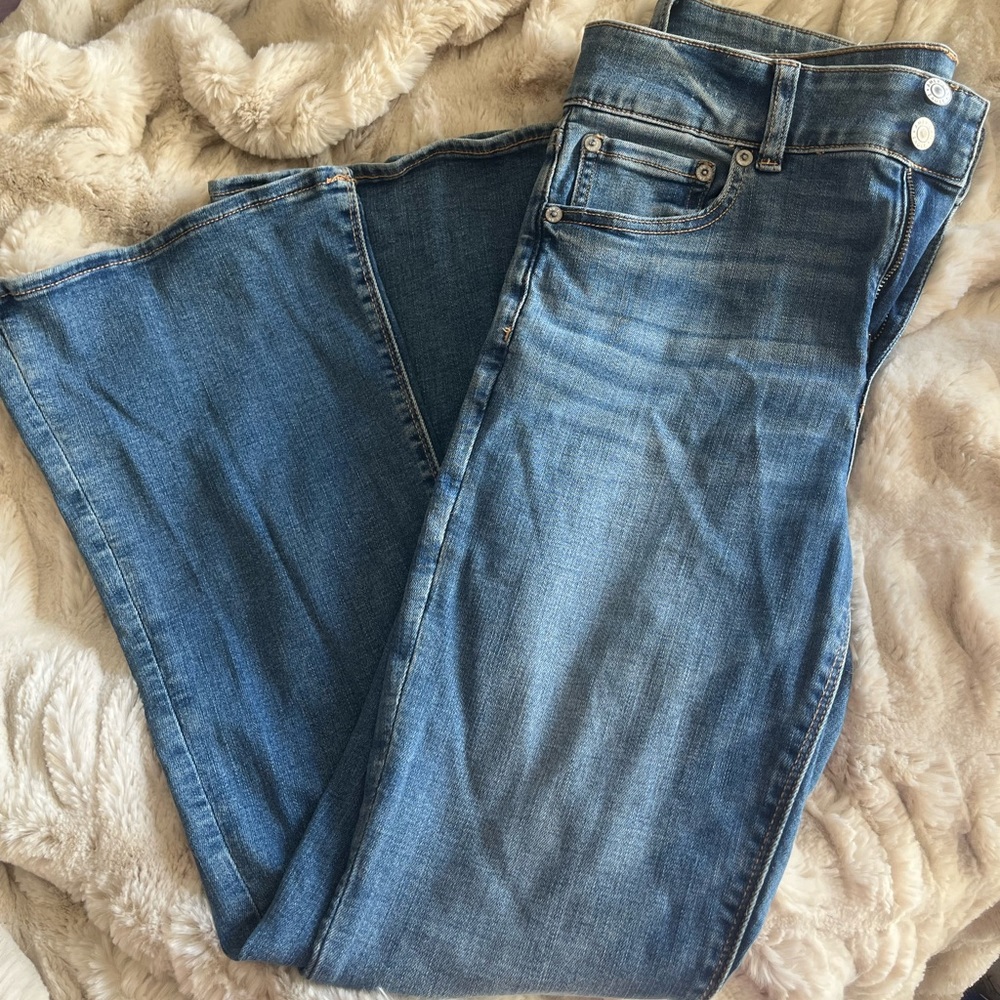 american eagle medium wash flare jeans stretch